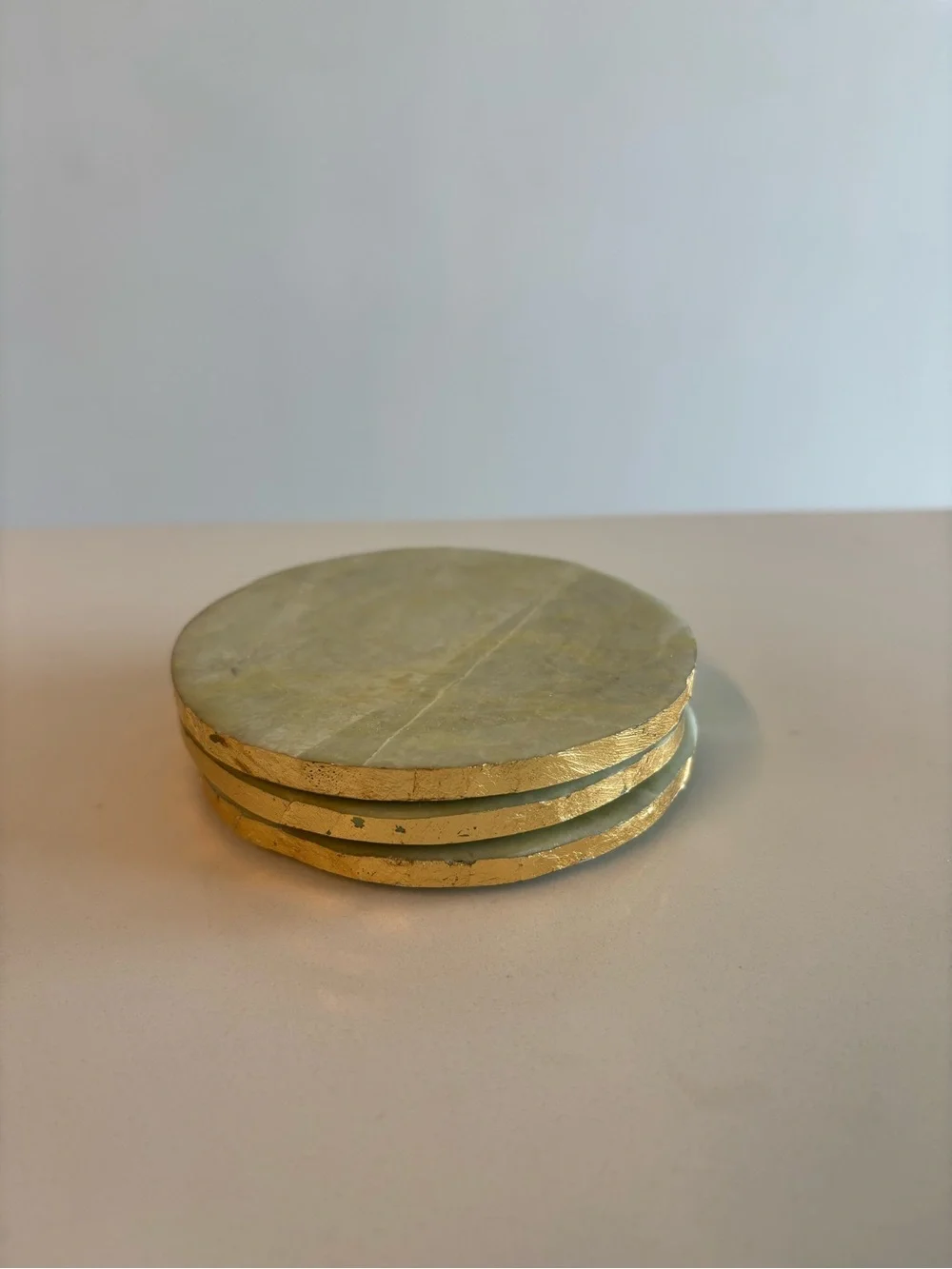Round Green Stone Coasters - Set of 3